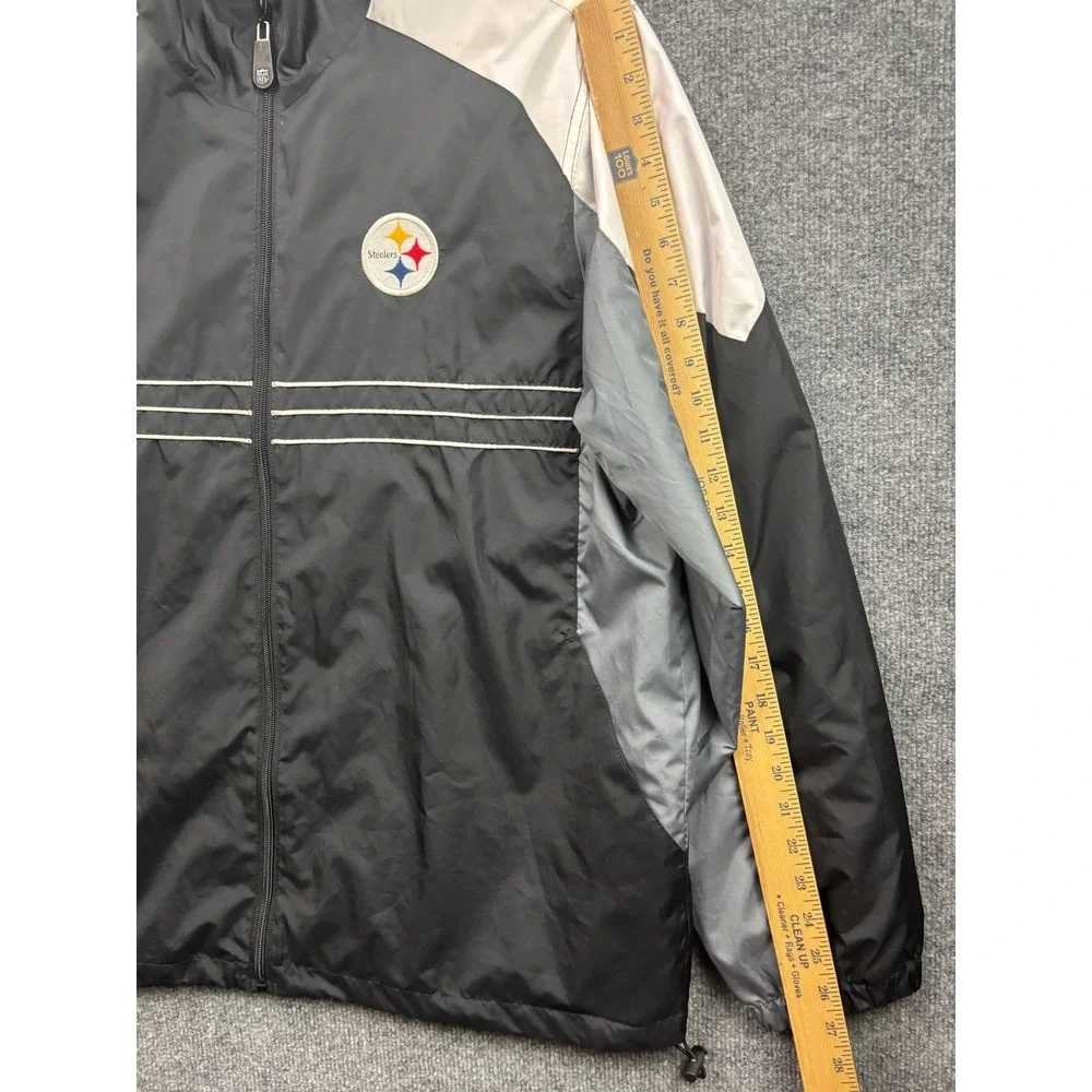 Reebok Pittsburgh Steelers Windbreaker Mens L Black Grey White Full Zip Jacket